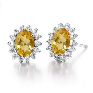 Natural Citrine Women Earrings - 925 Silver Gold Plated