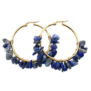 Natural Crystal Long Tassel Round Hoop Earrings