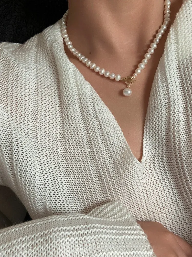 Natural Freshwater Pearl Zircon OT Buckle Necklace