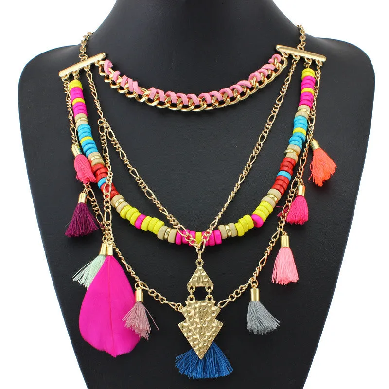 New Arrival Color wood beads Tassel Necklaces & Pendants Fashion Women Jewelry Unique Collar Statement Necklace Accessories