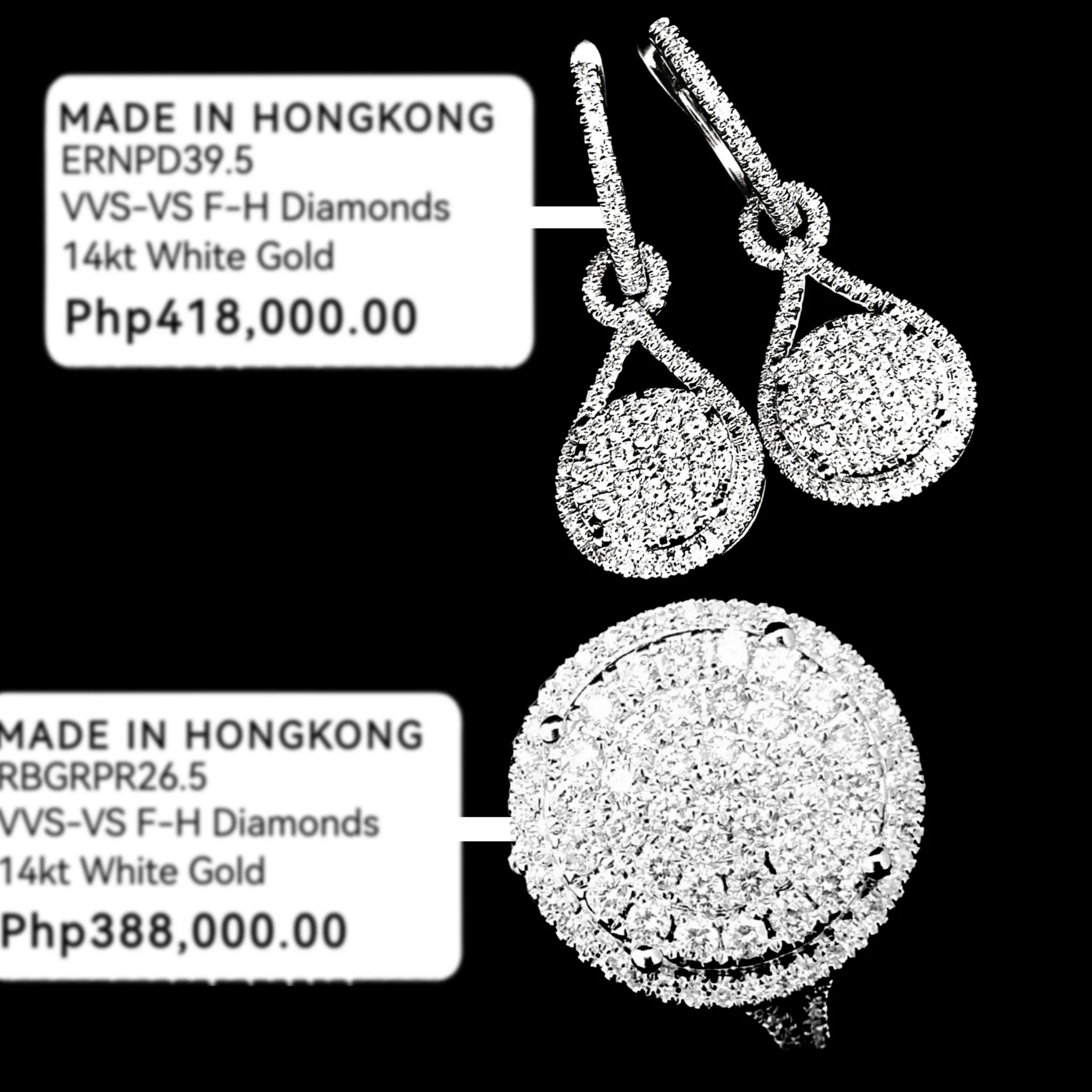 NEW Round Paved Dangling Diamond Jewelry Set 14kt
