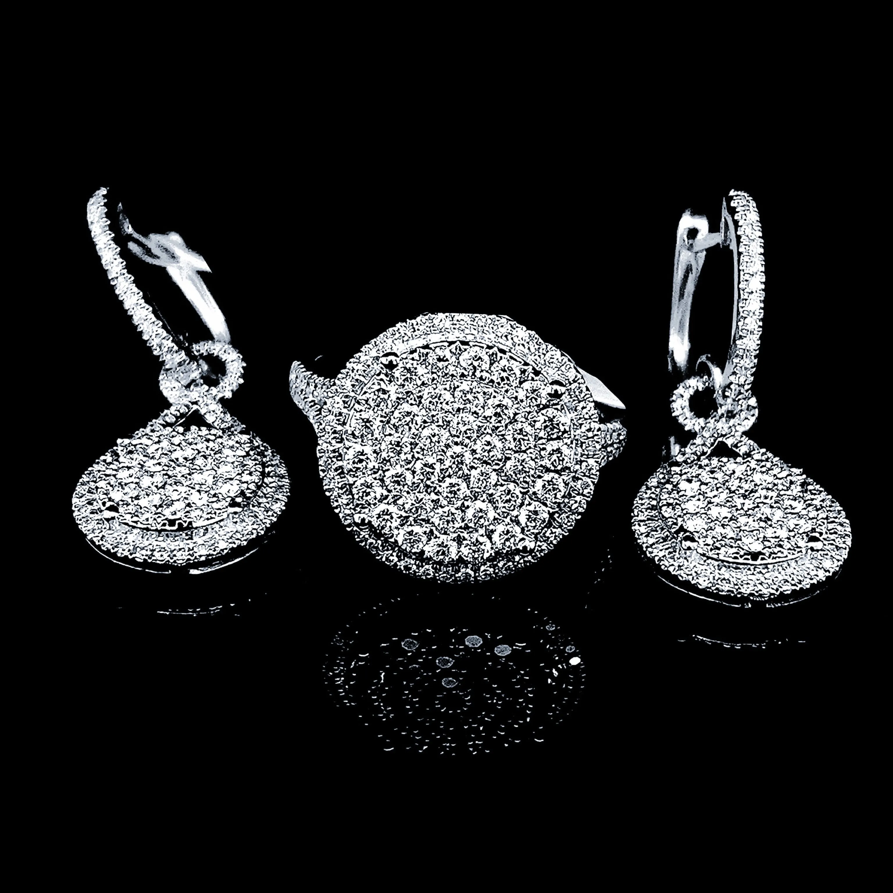 NEW Round Paved Dangling Diamond Jewelry Set 14kt