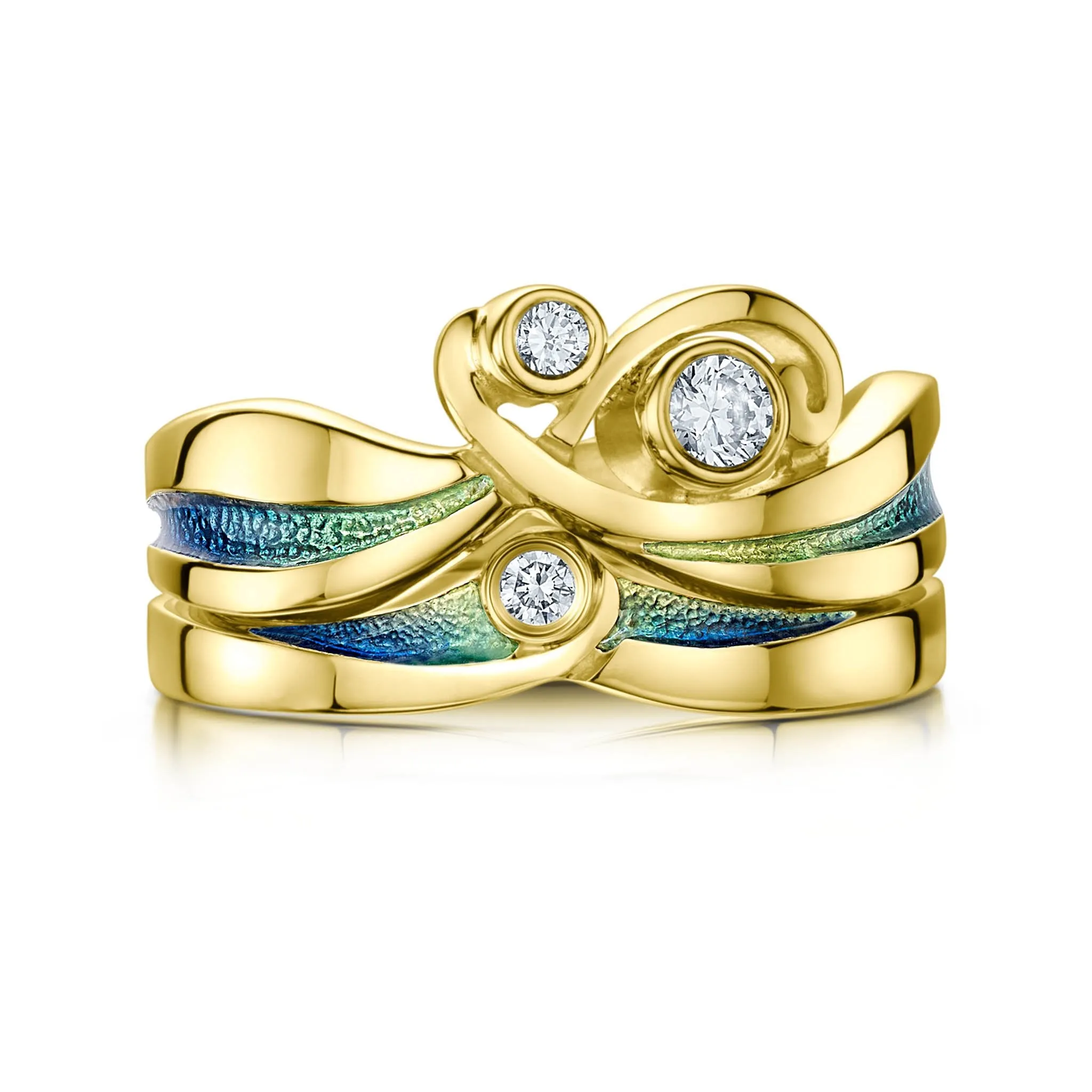 New Wave ‘Ocean’ Enamel Diamond Ring Set in 18ct Yellow Gold