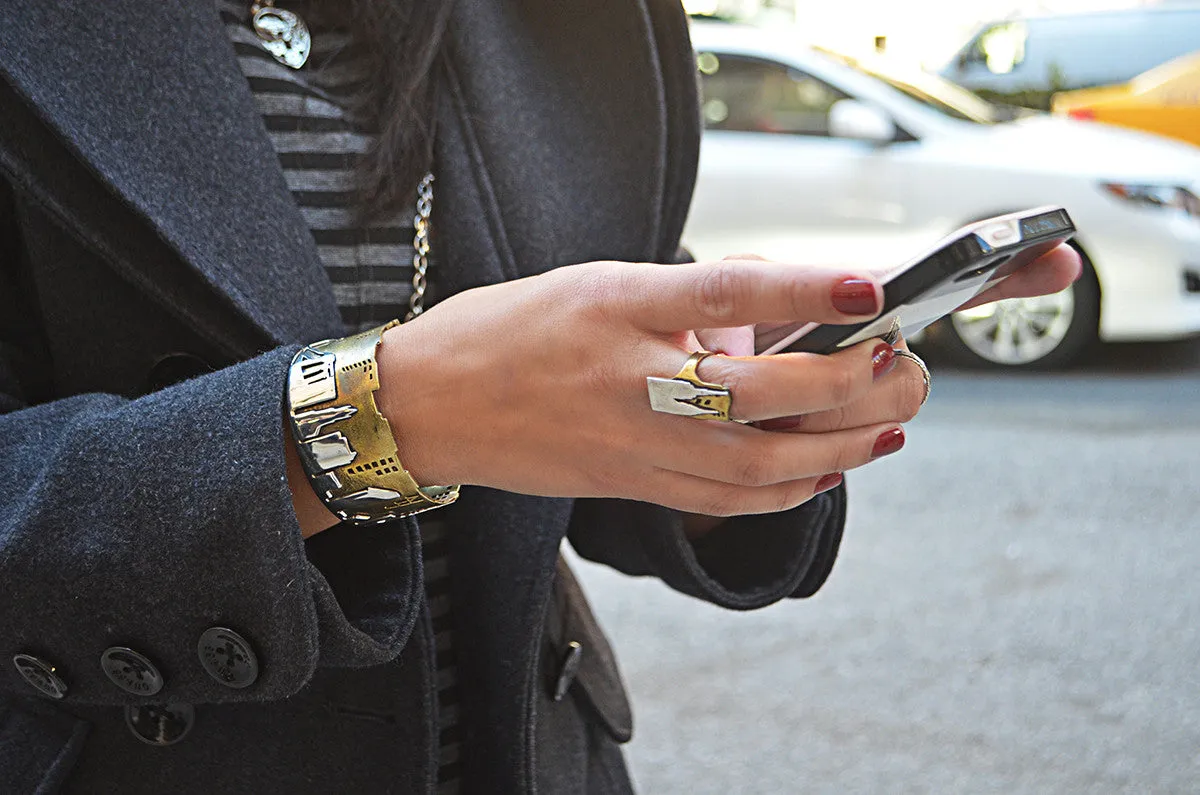 NYC Skyline The City That never Sleeps Sterling Silver & Brass Cuff