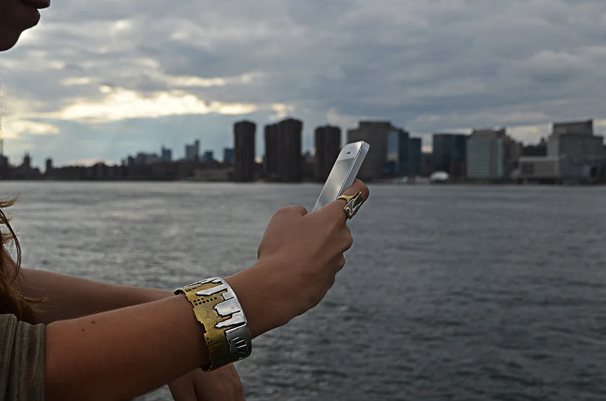 NYC Skyline The City That never Sleeps Sterling Silver & Brass Cuff