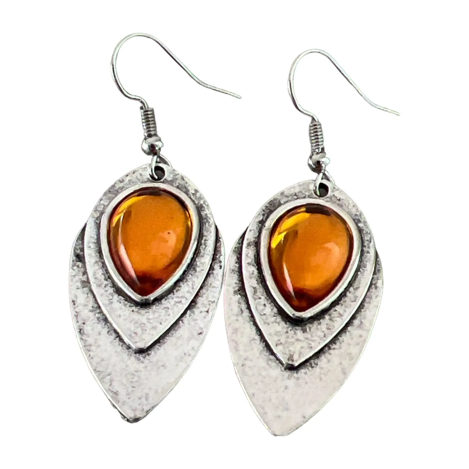 Orange & Silver Tiered Teardrop Earrings: Stylish & Vibrant Accessories