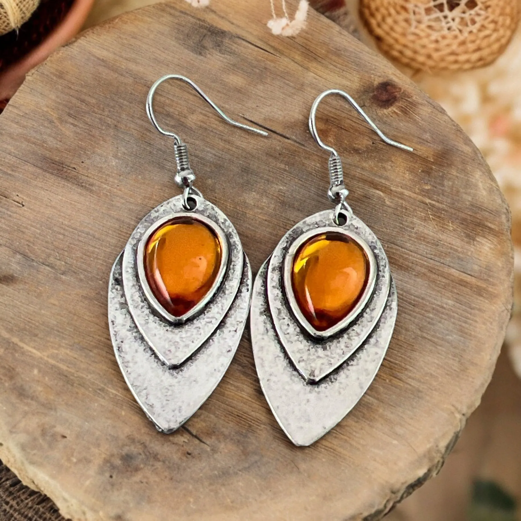 Orange & Silver Tiered Teardrop Earrings: Stylish & Vibrant Accessories