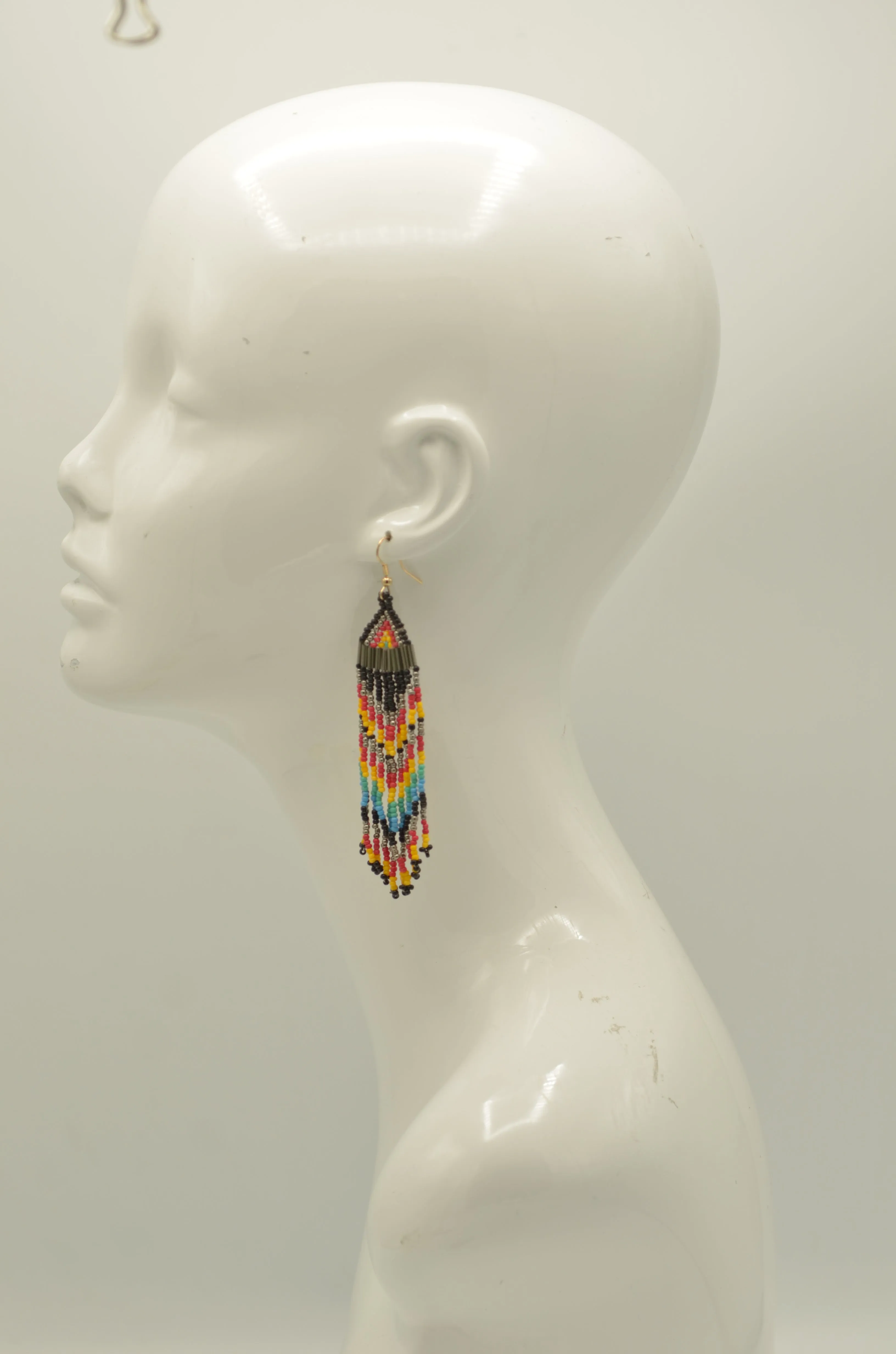 Orange, Black, White, and Gold Bohemian Seed Bead Long Tassel Earrings #SH-ER-1207