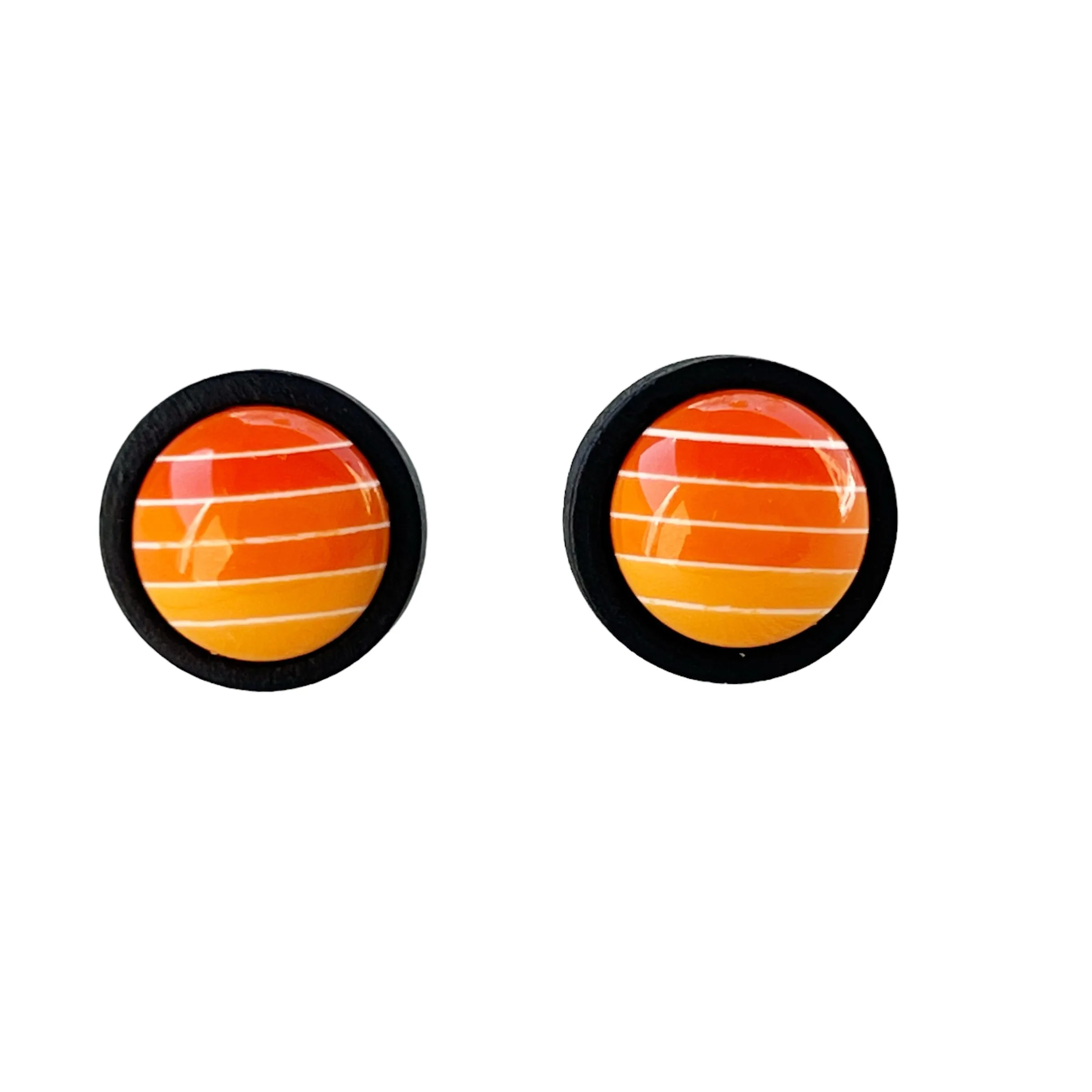 Orange Gradient Striped Black Wood Unisex Earrings - Stylish & Unique Accessories