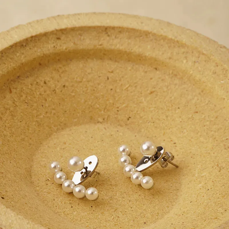 Pearl Curve Earrings Silver