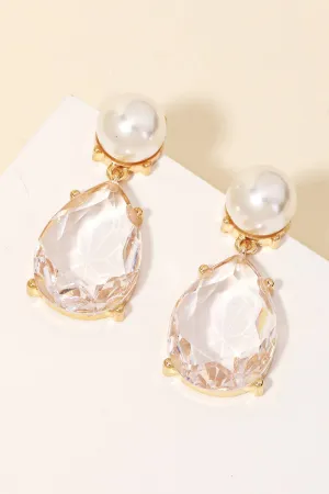 Pearl Rhinestone Teardrop Earrings