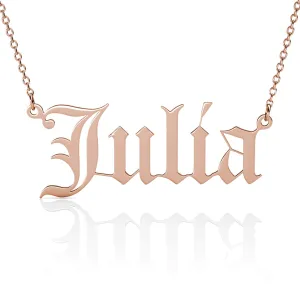 Personalised Old English Name Necklace Sterling Silver Rose Gold