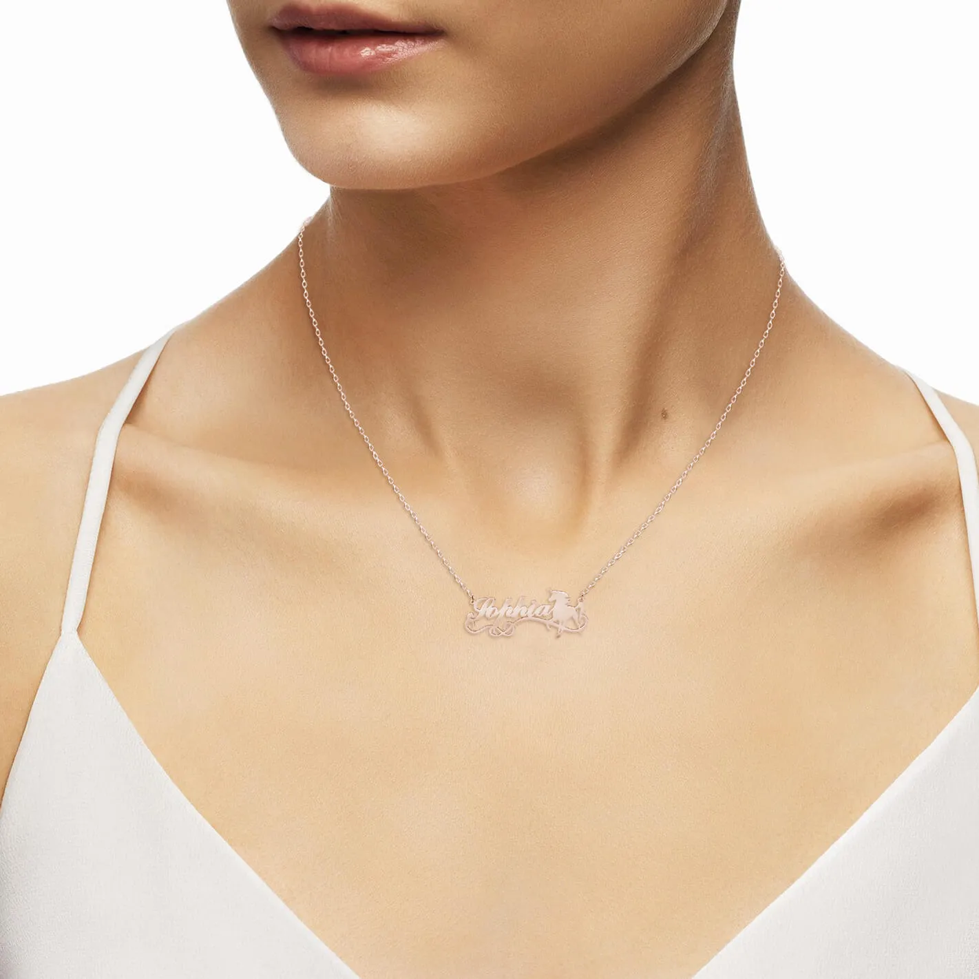 Personalised Unicorn Name Necklace Sterling Silver Rose Gold