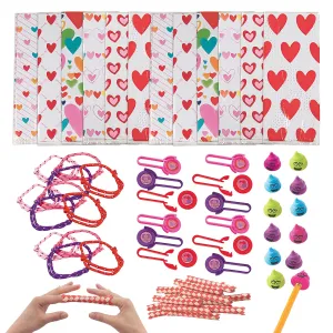 Pink and Purple Hearts Party Favors - Goody Bags and Activity Assortment (72 Pieces Total, Fills 12 Goody Bags)