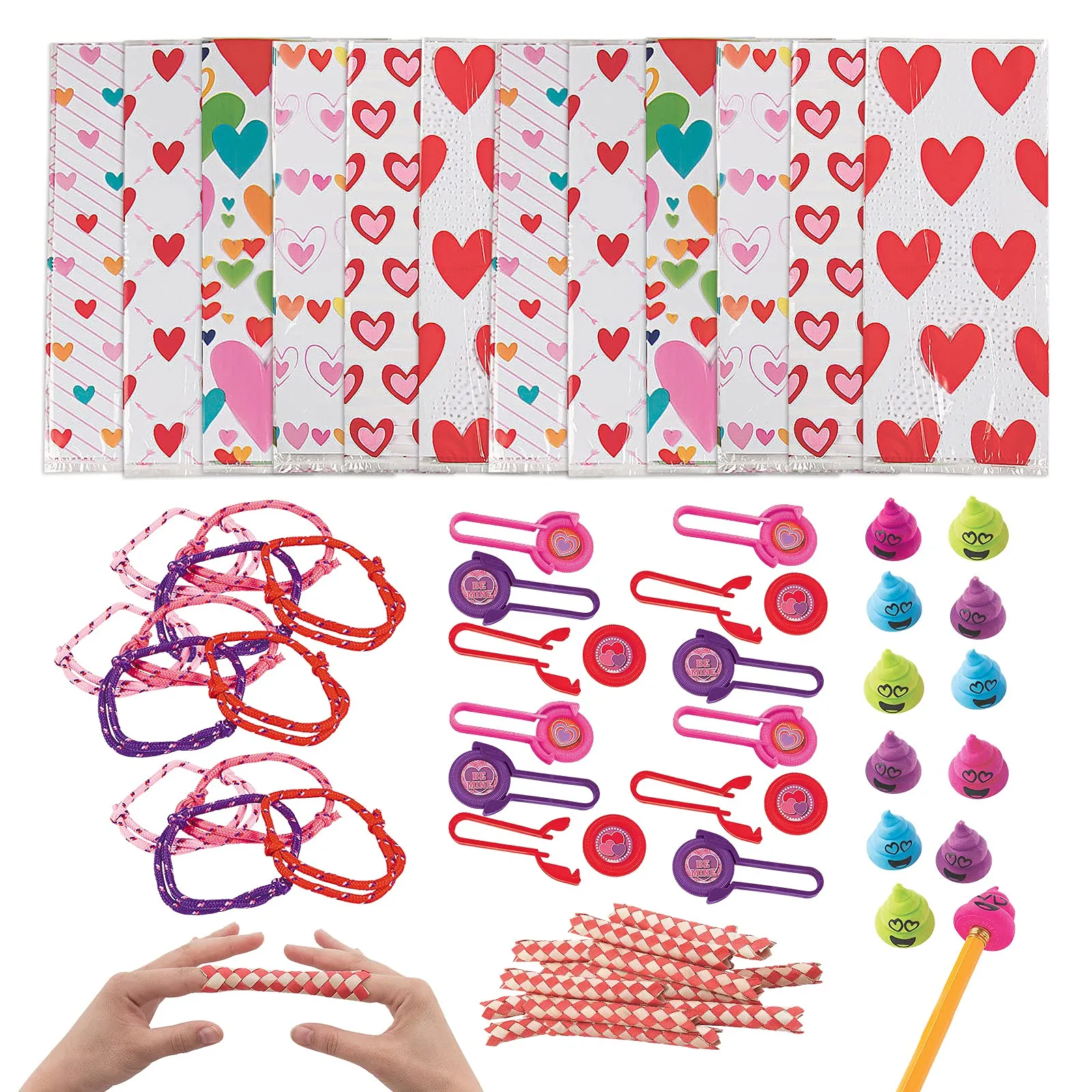 Pink and Purple Hearts Party Favors - Goody Bags and Activity Assortment (72 Pieces Total, Fills 12 Goody Bags)
