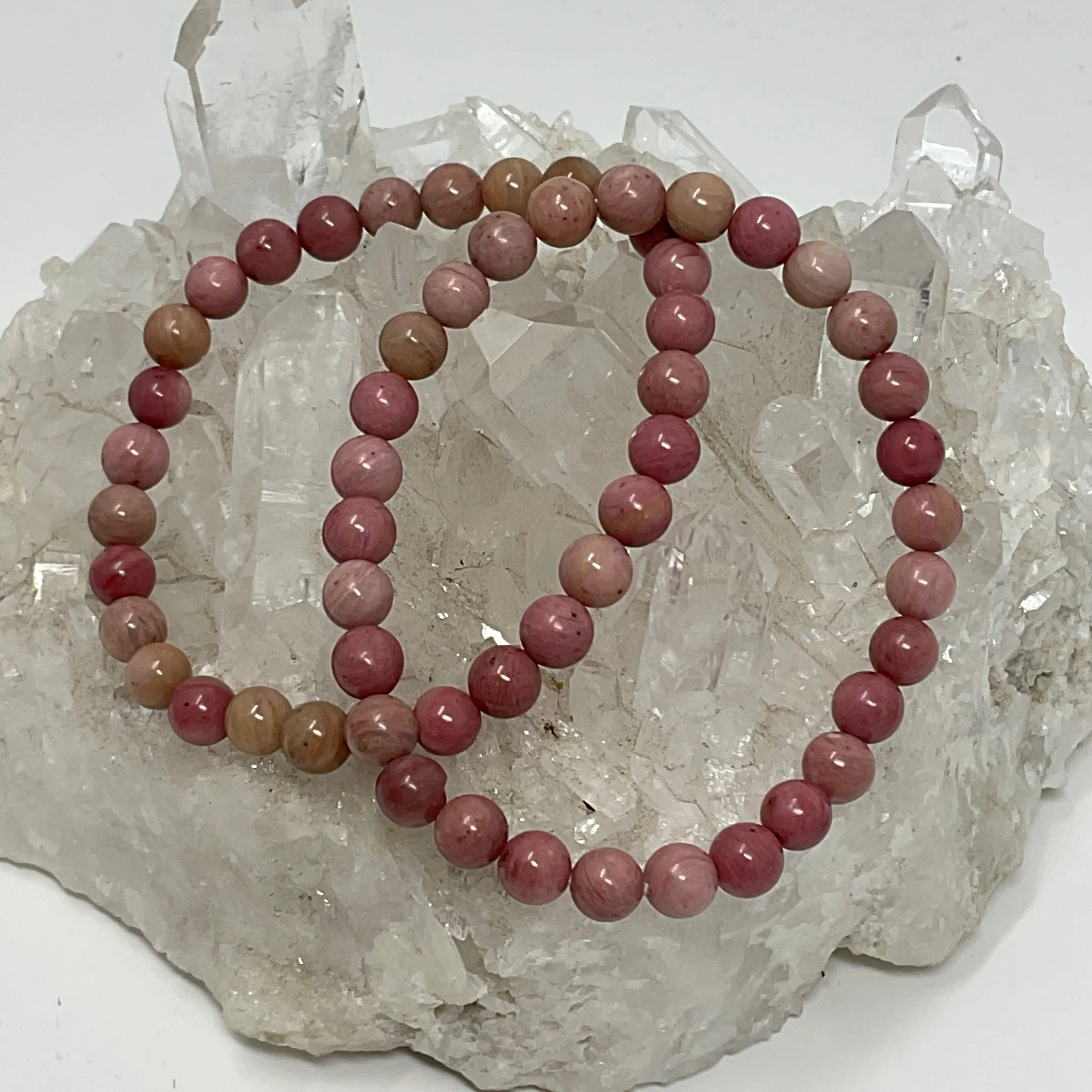 Pink Rhodonite 6mm 2-Piece Round Bracelet Set