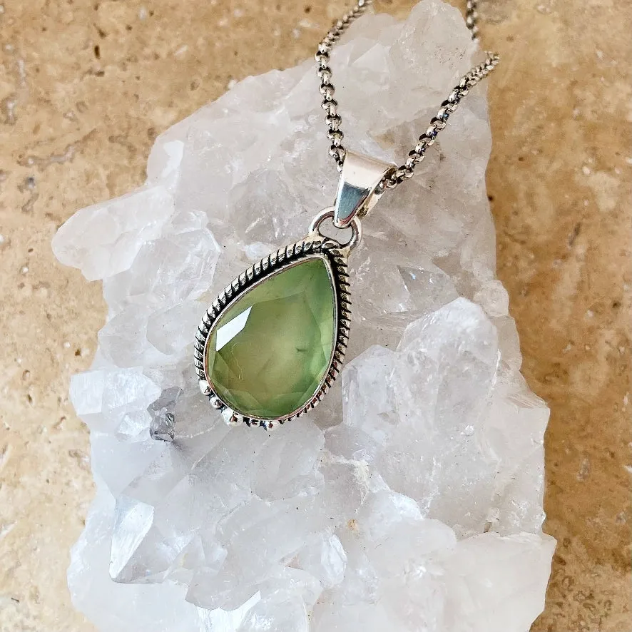 Prehnite Teardrop Pendant - Astrid