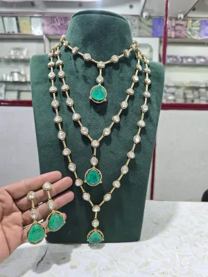 Pulki And Emerald Layered Necklace Set