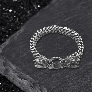 Punk Double Dragon Head Hoop Stainless Steel Bracelet