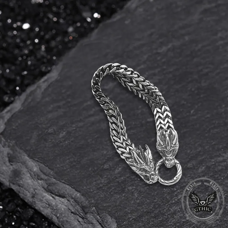 Punk Double Dragon Head Hoop Stainless Steel Bracelet