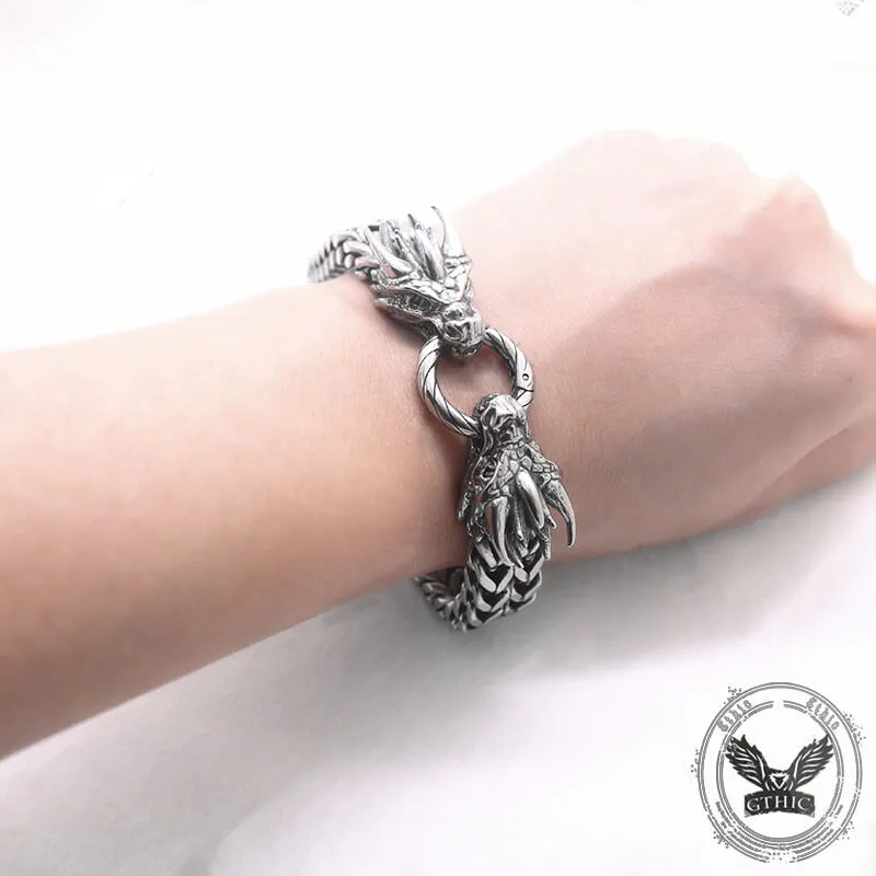 Punk Double Dragon Head Hoop Stainless Steel Bracelet