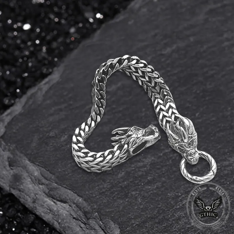Punk Double Dragon Head Hoop Stainless Steel Bracelet