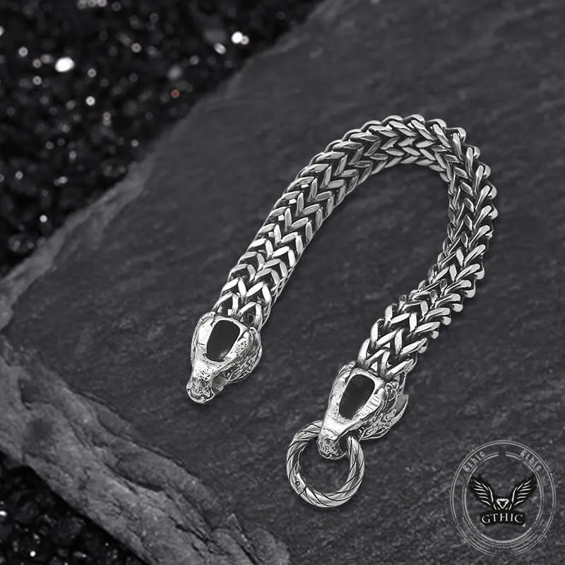 Punk Double Dragon Head Hoop Stainless Steel Bracelet