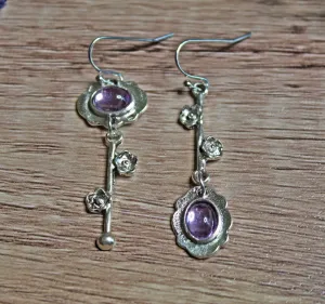 Purple Stone, floral earrings