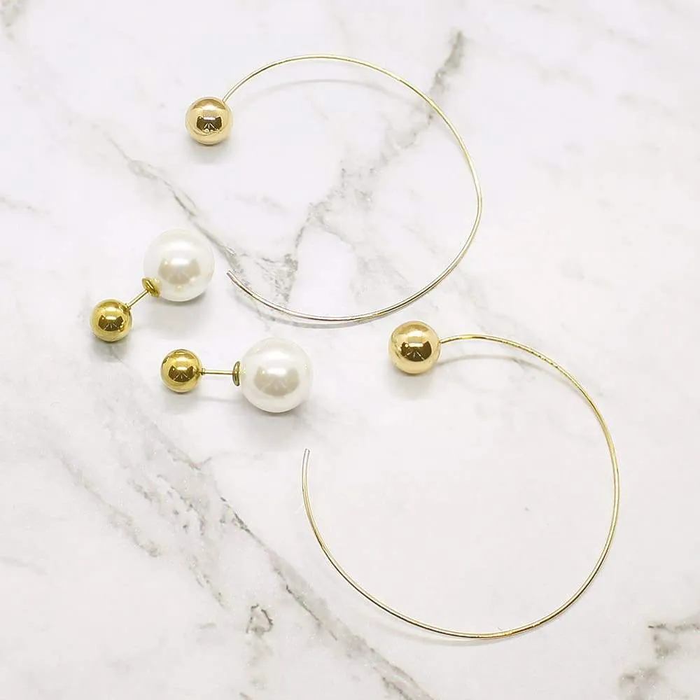 Rae Large Hoop and Pearl Ball Earrings Set