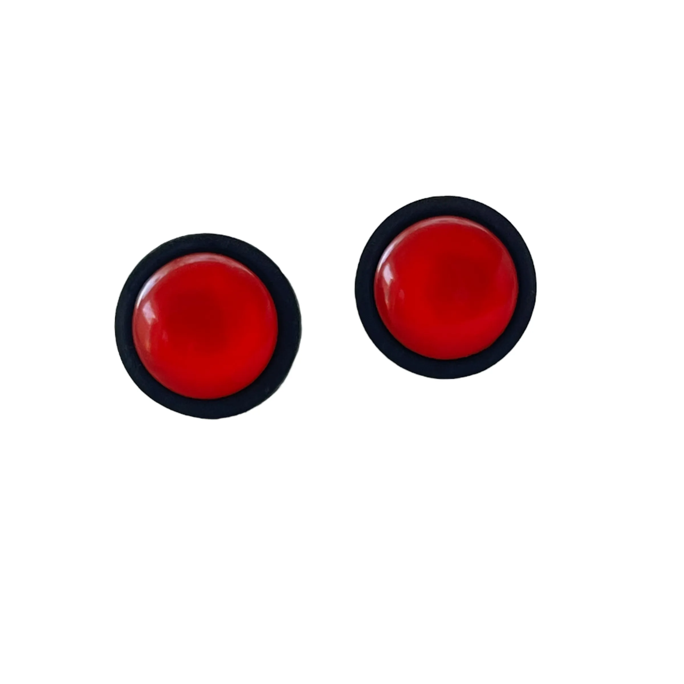 Red Resin Black Wood Unisex Stud Earrings - Stylish & Versatile Accessories