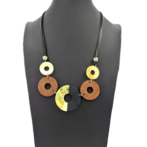 Resin and wood contemporary ring necklace
