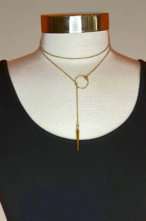 ReStrung Jewelry - Dagger Lariat Necklace Gold
