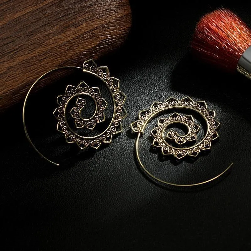 Retro Alloy Heliciform Hollow Earrings