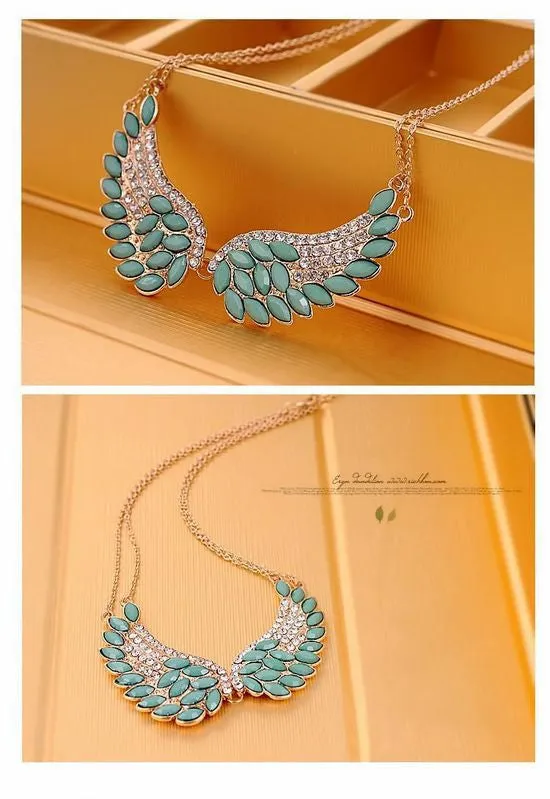 Rhinestone Loving Angel Wing Necklace Statement Jewelry for women Chain Necklaces & pendants Collar Vintage Jewellry