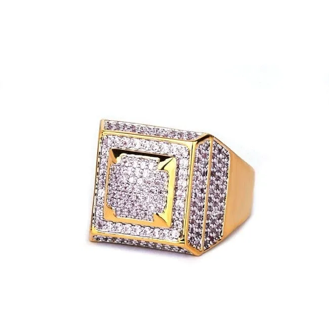 Rings Gold Color Copper Material Iced Full CZ Hip hop RingsSize 7-12