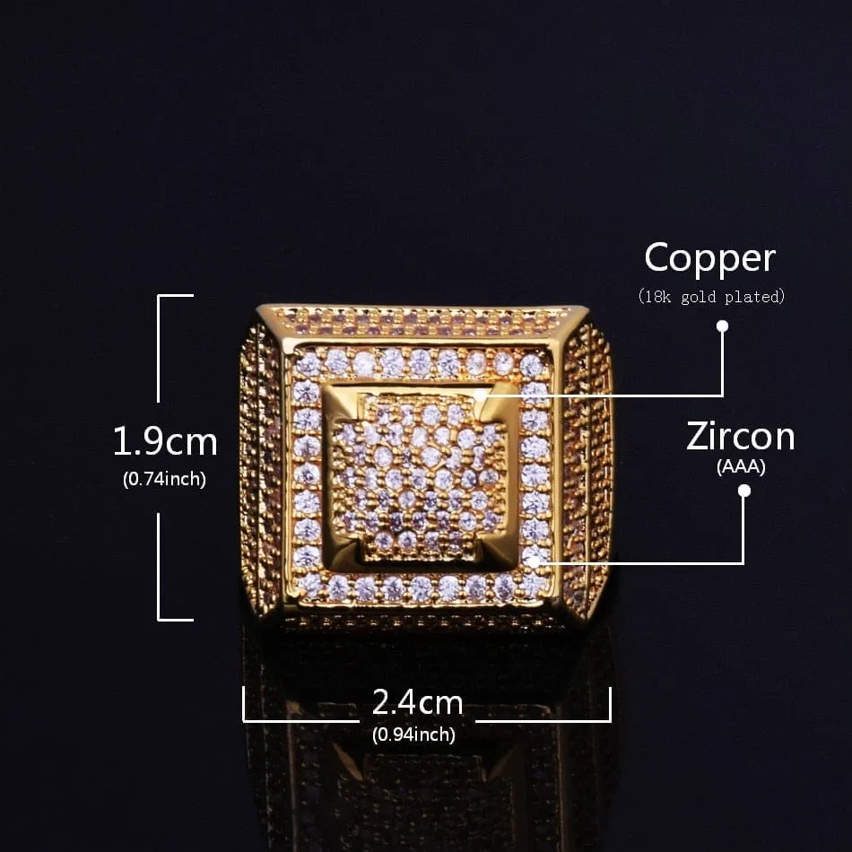 Rings Gold Color Copper Material Iced Full CZ Hip hop RingsSize 7-12
