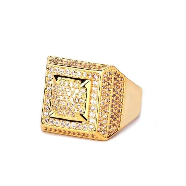 Rings Gold Color Copper Material Iced Full CZ Hip hop RingsSize 7-12