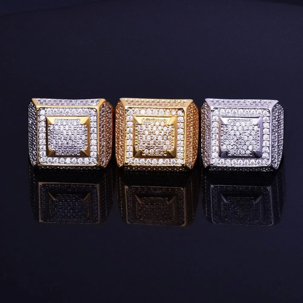 Rings Gold Color Copper Material Iced Full CZ Hip hop RingsSize 7-12