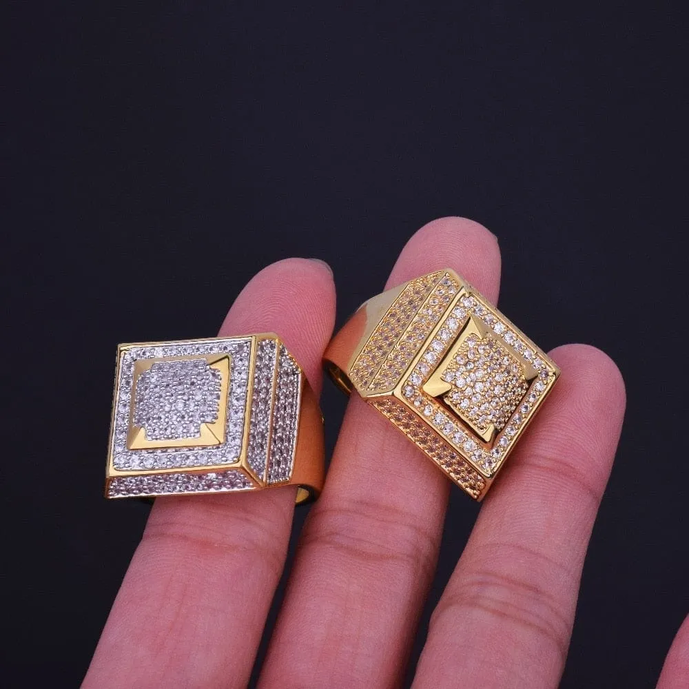 Rings Gold Color Copper Material Iced Full CZ Hip hop RingsSize 7-12