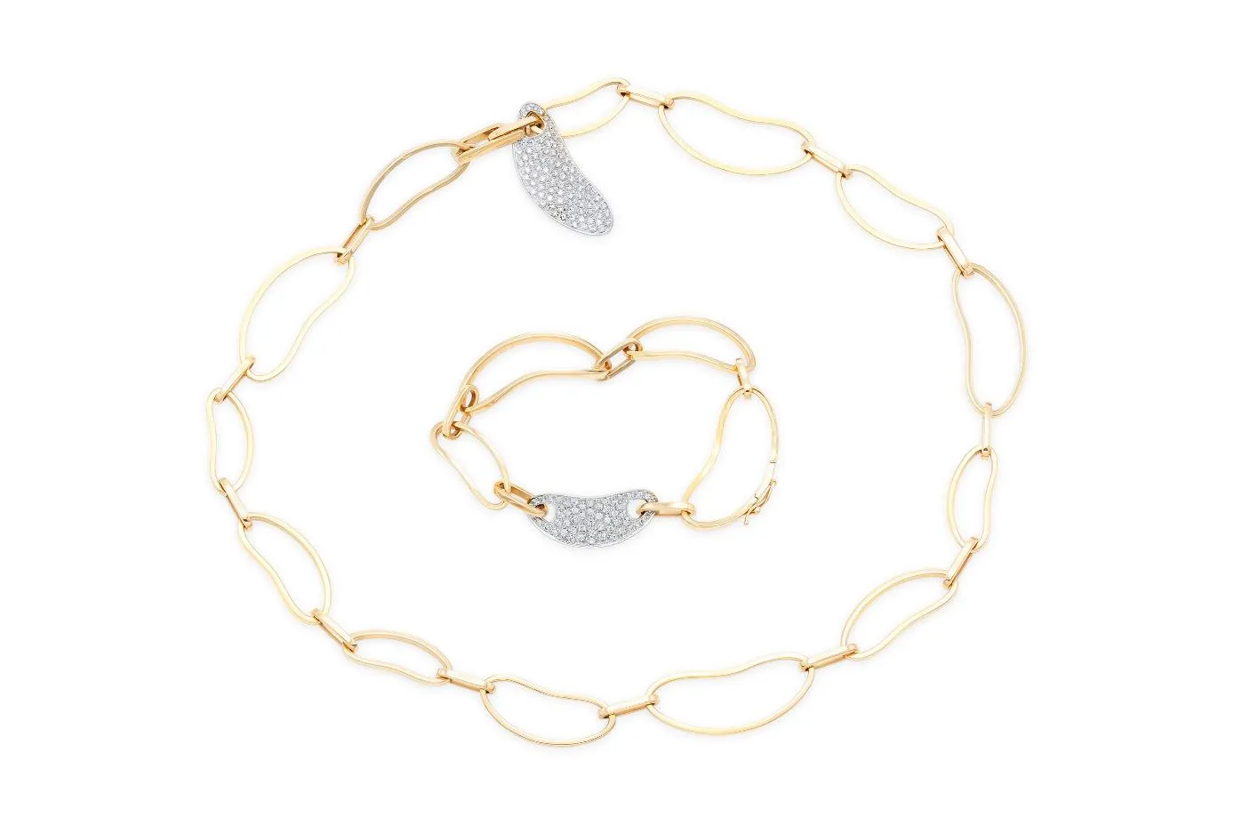 Rose Gold Bean Link Necklace with Diamonds