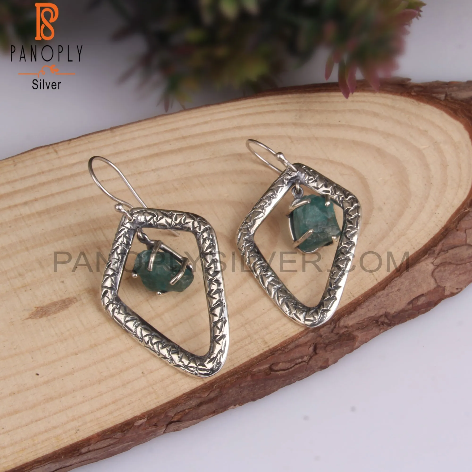 Rough Apatite Sterling Silver 925 Stylish Earrings