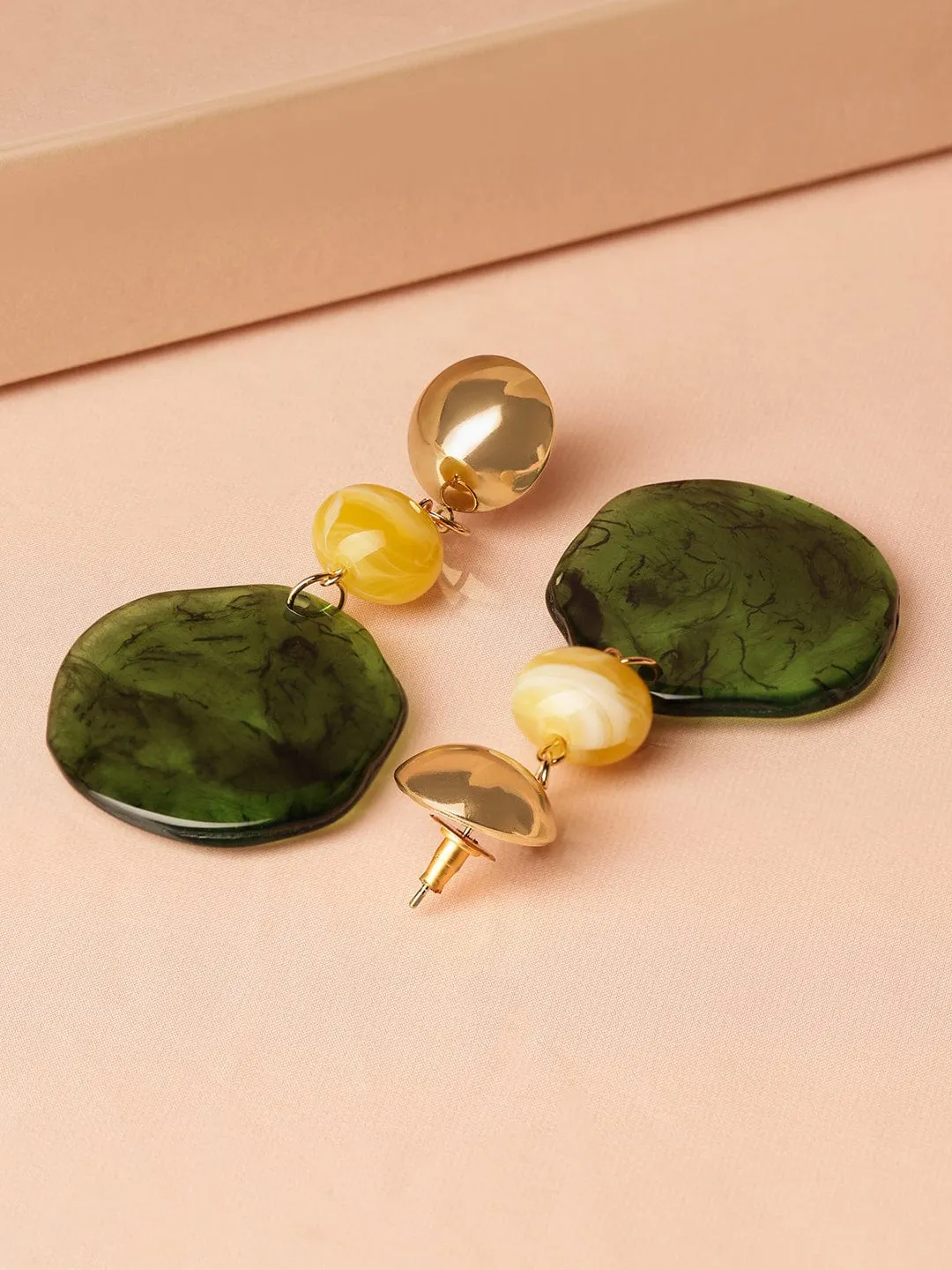 Rubans 18K Gold-Plated Green & Yellow Beaded Stylish Drop Earrings