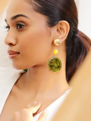 Rubans 18K Gold-Plated Green & Yellow Beaded Stylish Drop Earrings
