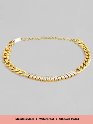 Rubans Voguish 18K Gold Plated Stainless Steel Waterproof Cuban Chain Bracelet With Zircon Baguettes Studded.