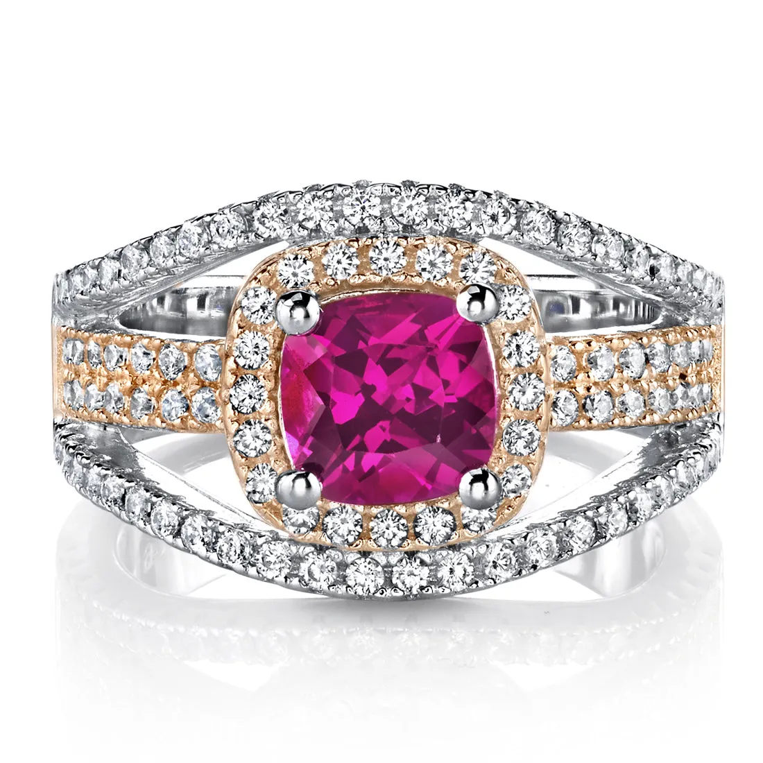 Ruby Cushion Cut Sterling Silver Ring Size 6
