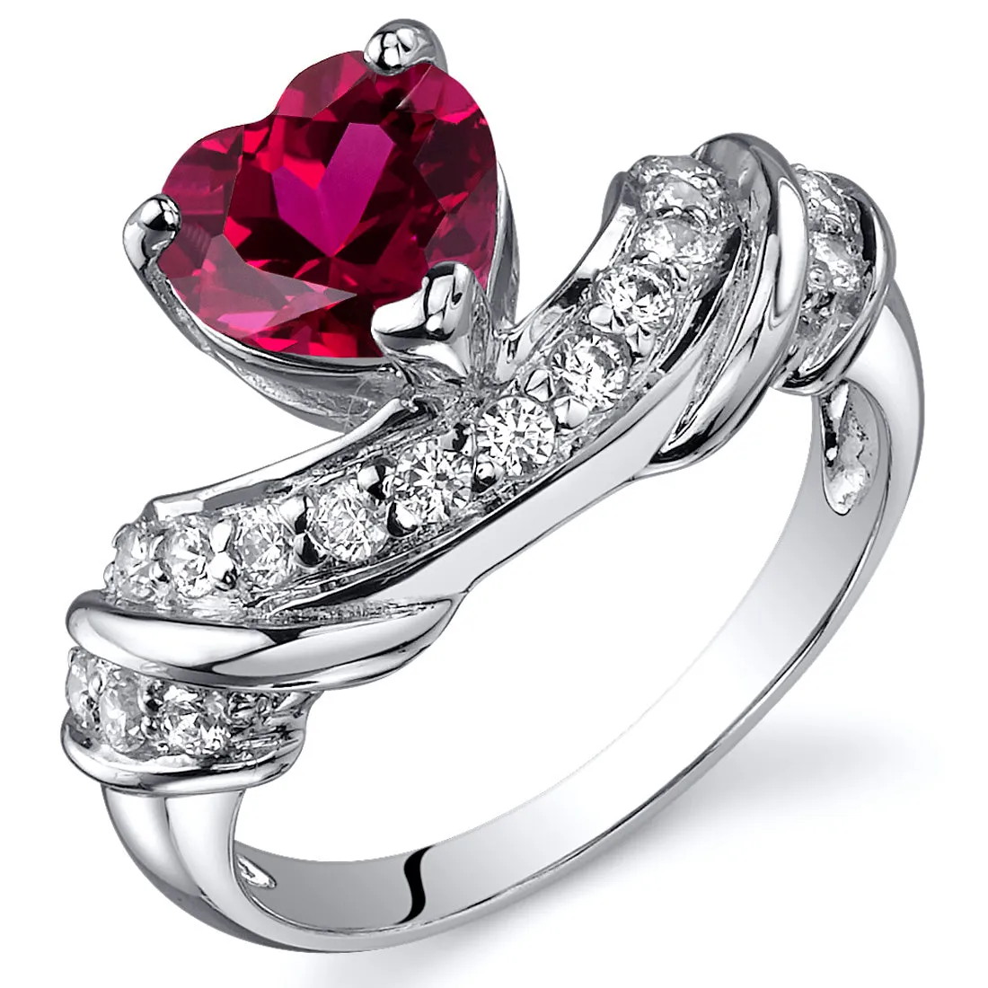 Ruby Heart Shape Sterling Silver Ring Size 9