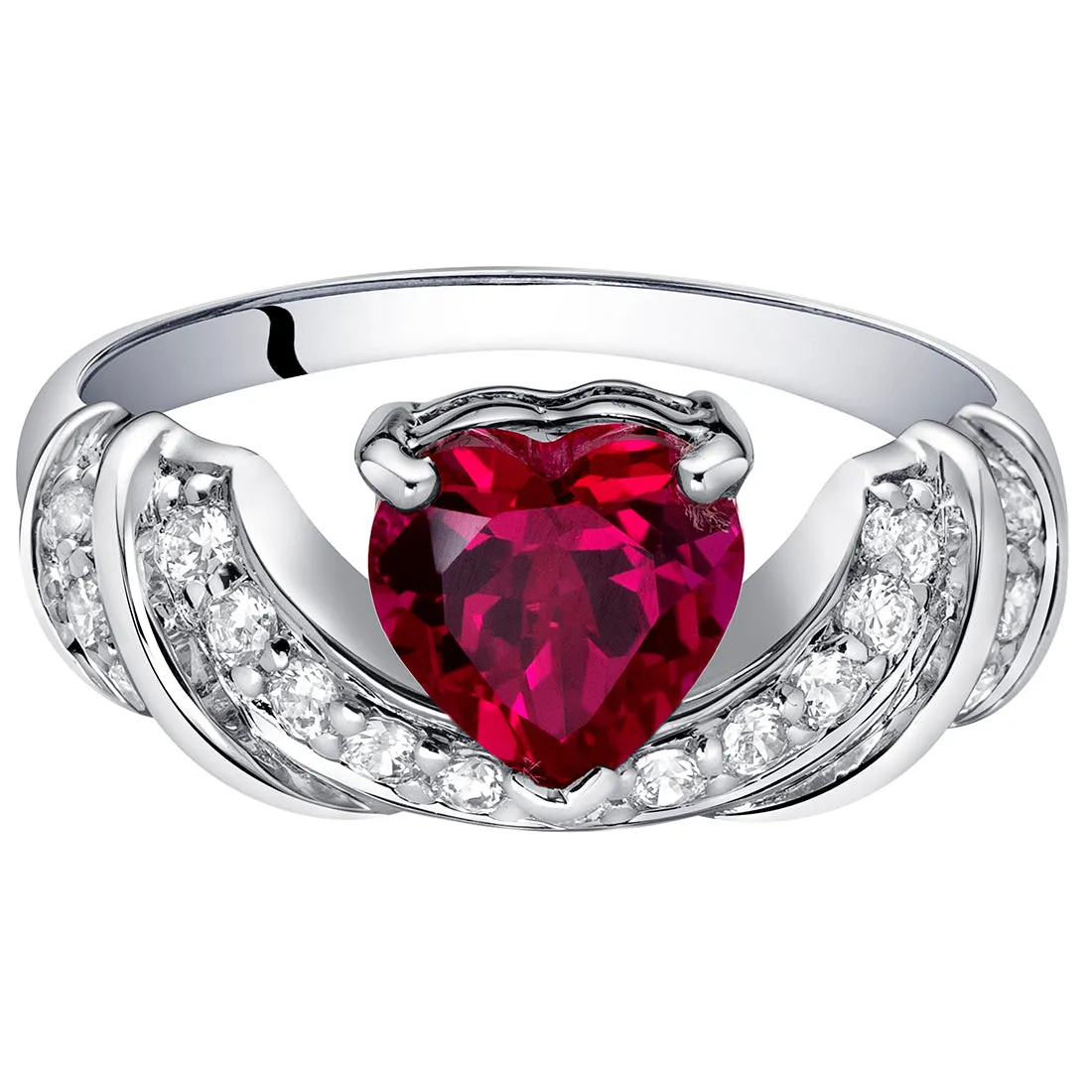 Ruby Heart Shape Sterling Silver Ring Size 9