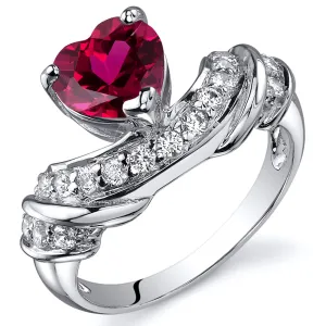 Ruby Heart Shape Sterling Silver Ring Size 9
