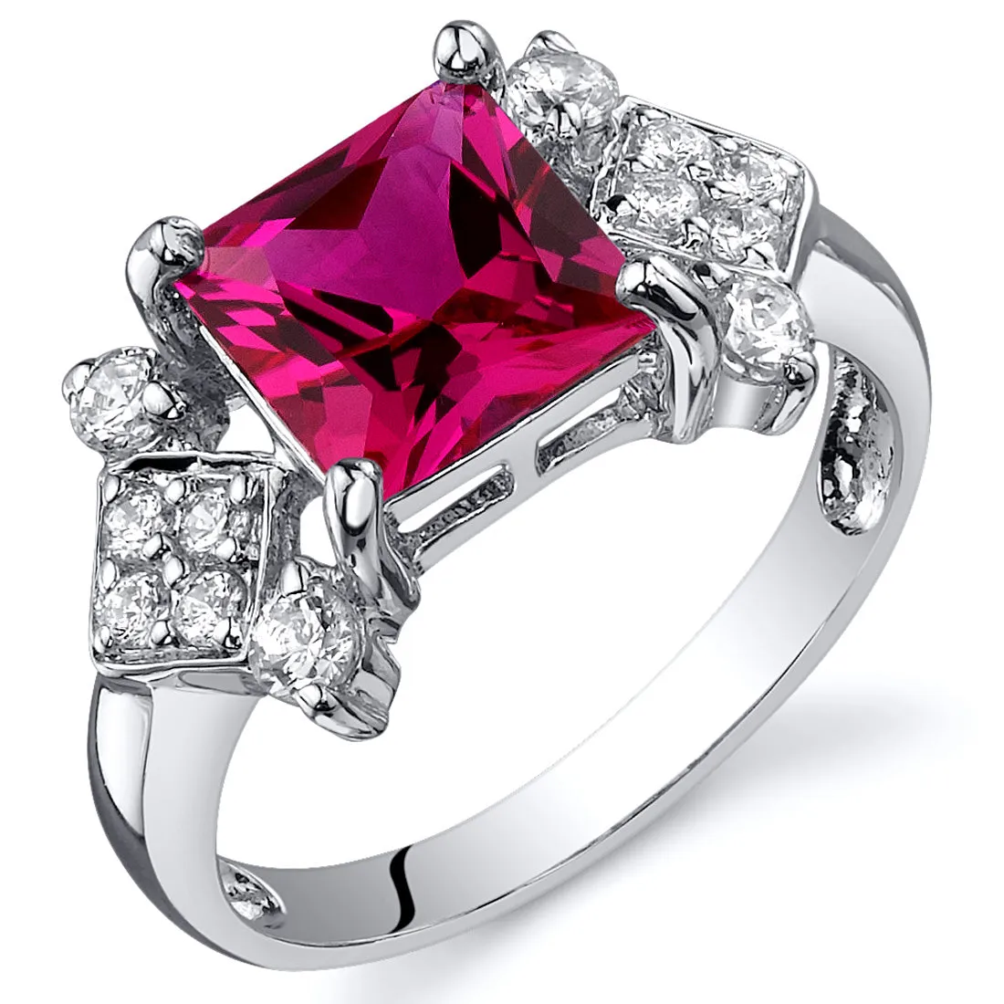 Ruby Princess Cut Sterling Silver Ring Size 7