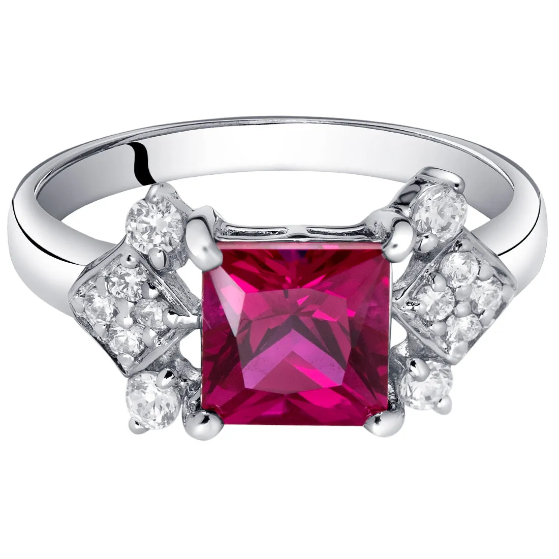 Ruby Princess Cut Sterling Silver Ring Size 7